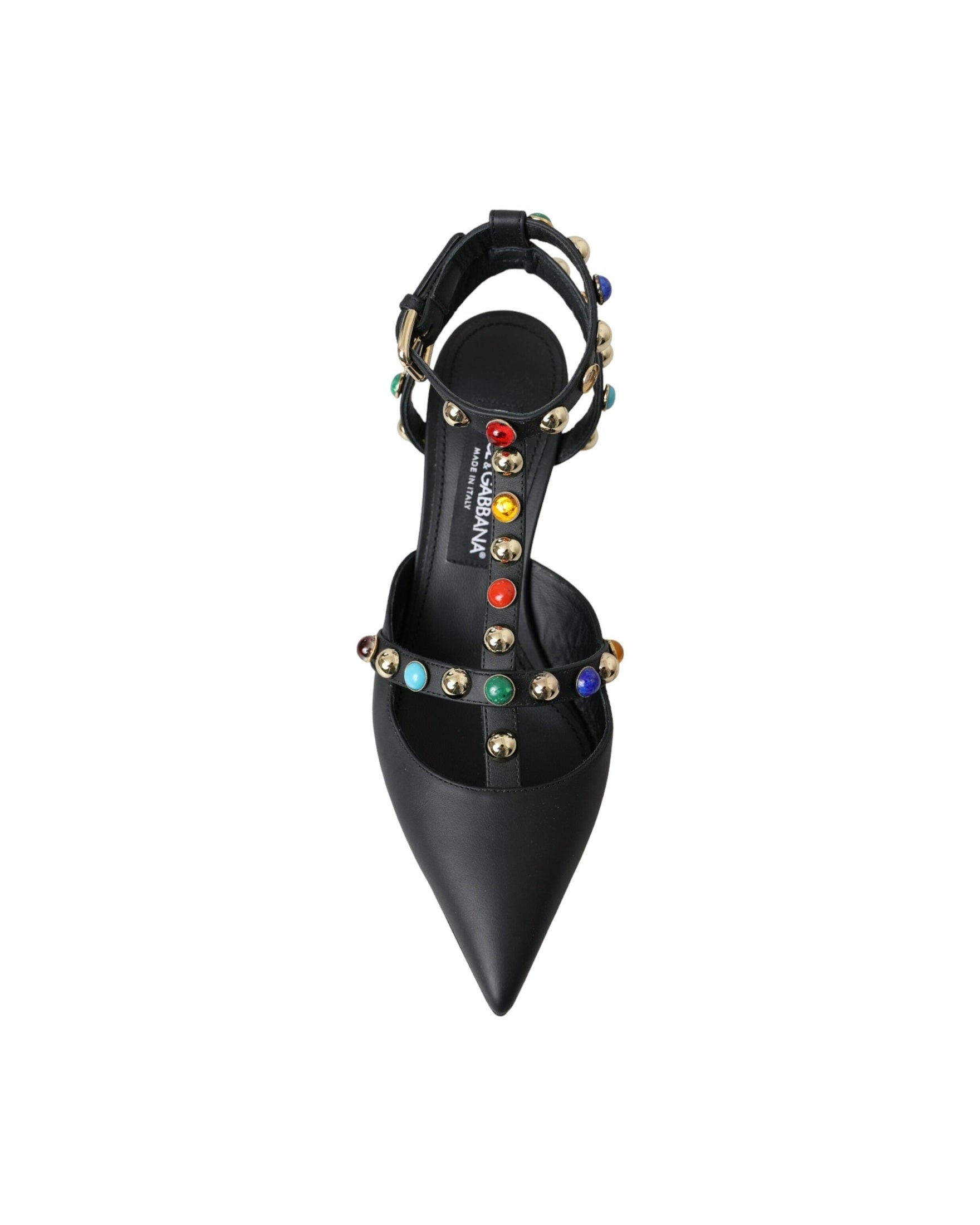 Dolce & Gabbana Black Leather Embellished Heels Sandal Shoes Glam Steals