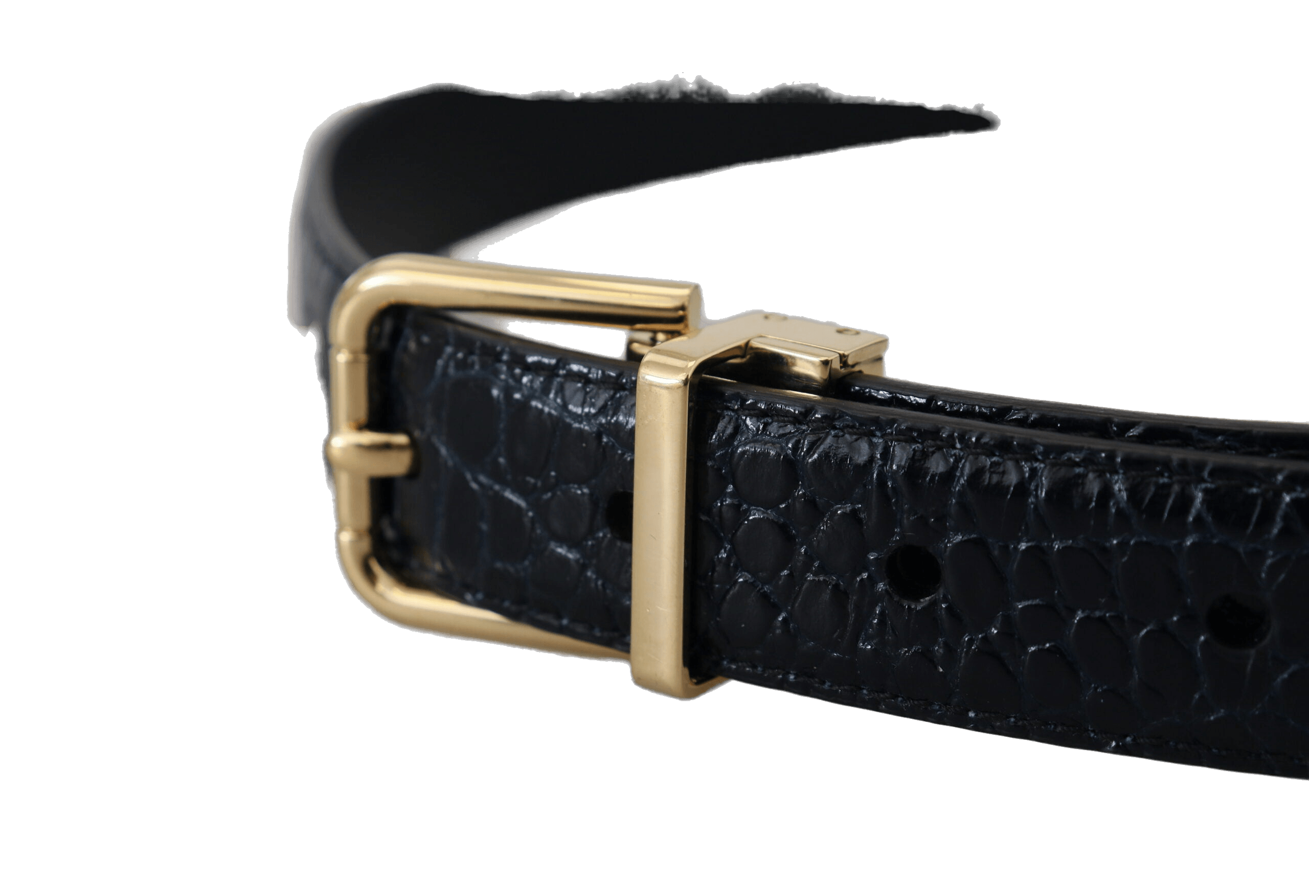 Dolce & Gabbana Black Leather Exotic Gold Metal Buckle Belt Glam Steals