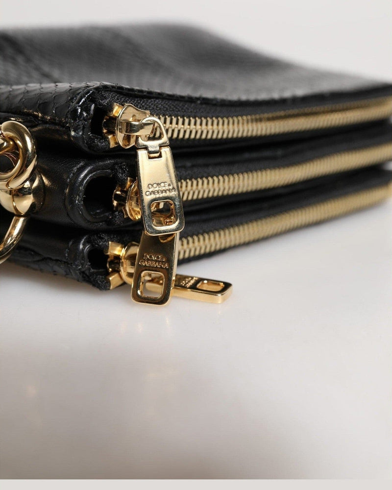 Dolce & Gabbana Black Leather Exotic Shoulder Sling Clutch Bag Shoulder Bags