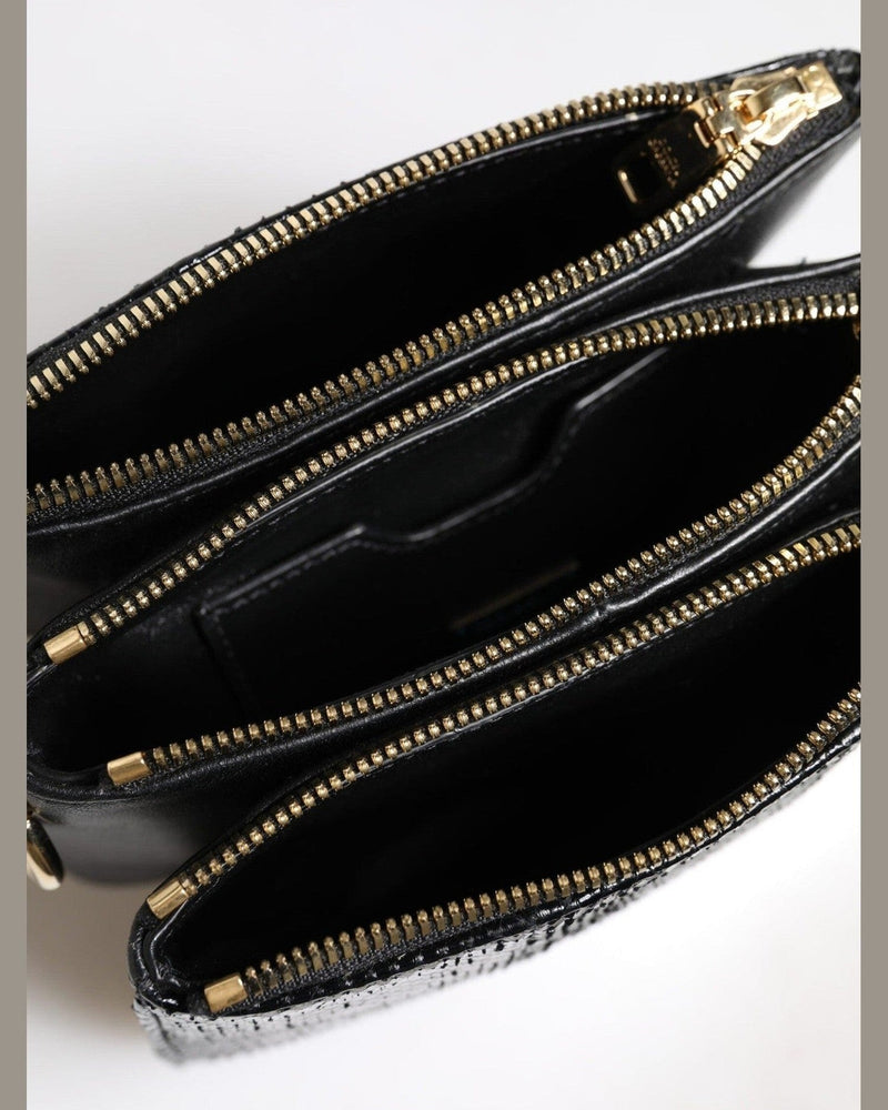 Dolce & Gabbana Black Leather Exotic Shoulder Sling Clutch Bag Shoulder Bags