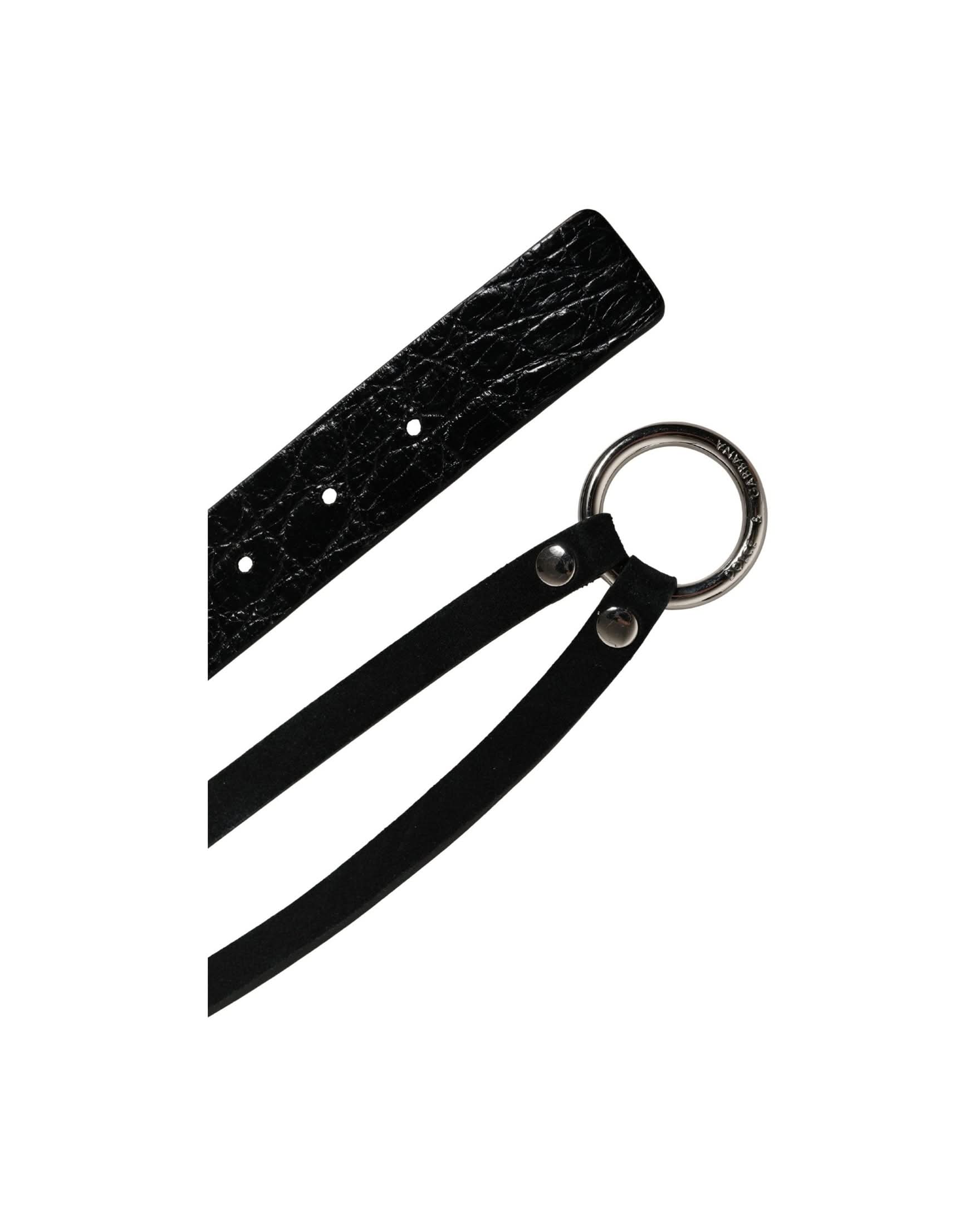 Dolce & Gabbana Black Leather Exotic Silver Metal Buckle Belt 