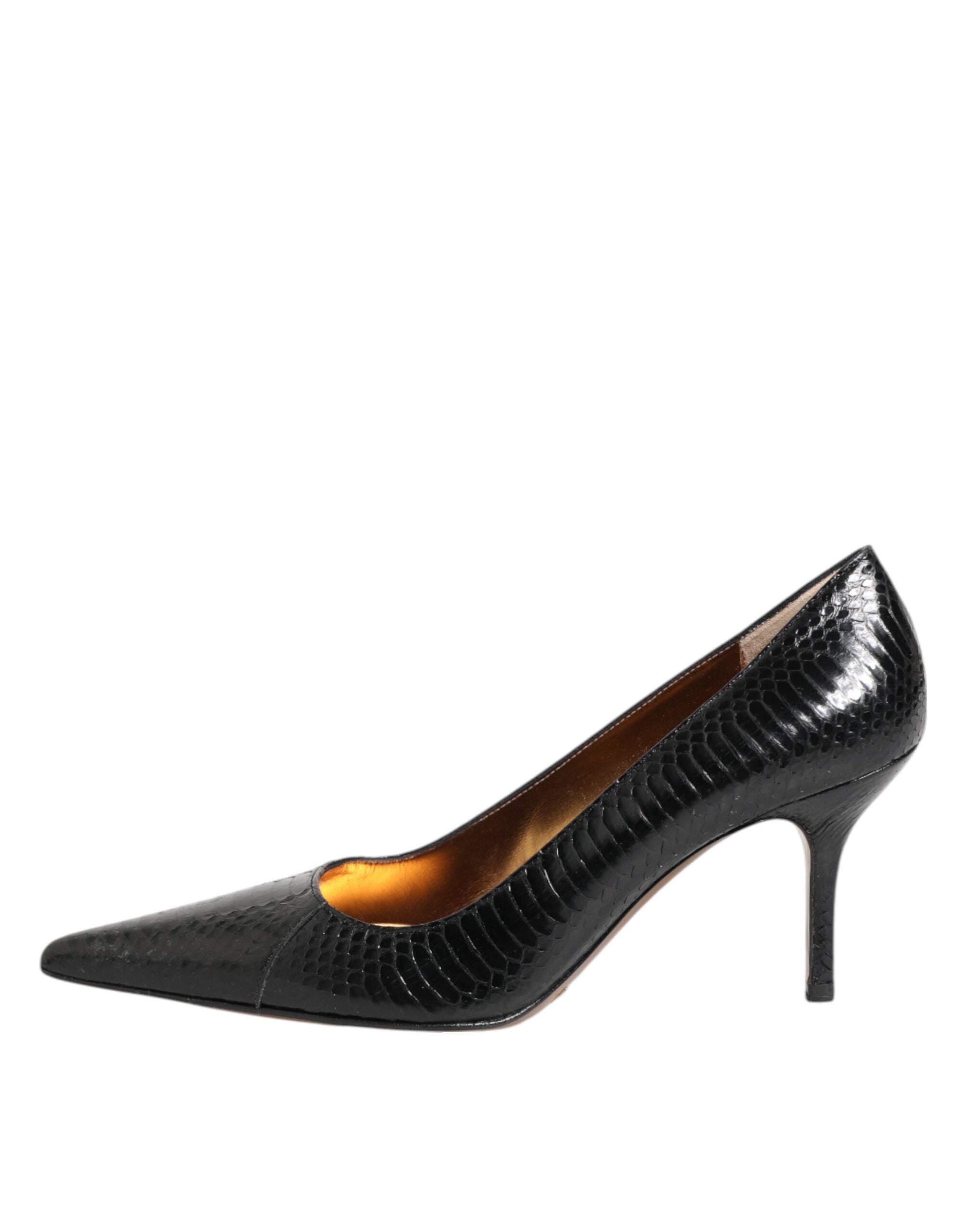 Dolce & Gabbana Black Leather Exotic Stiletto Pumps Shoes Glam Steals