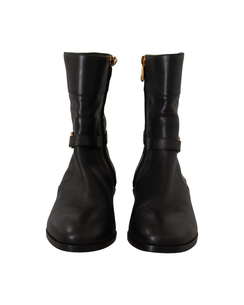 Dolce & Gabbana Black Leather Flats Logo Short Boots Glam Steals
