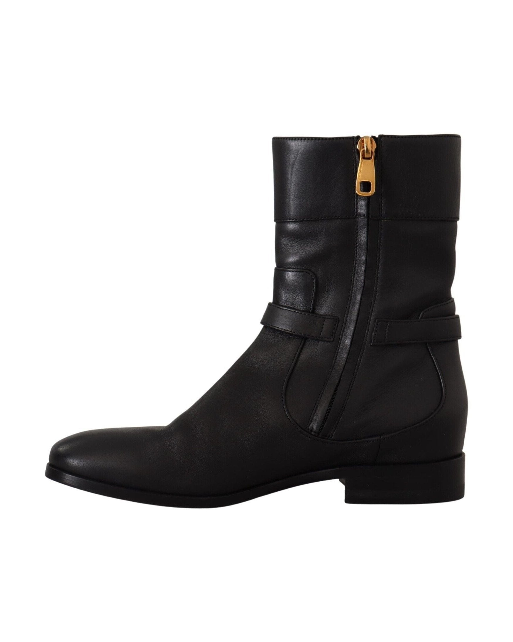 Dolce & Gabbana Black Leather Flats Logo Short Boots Glam Steals