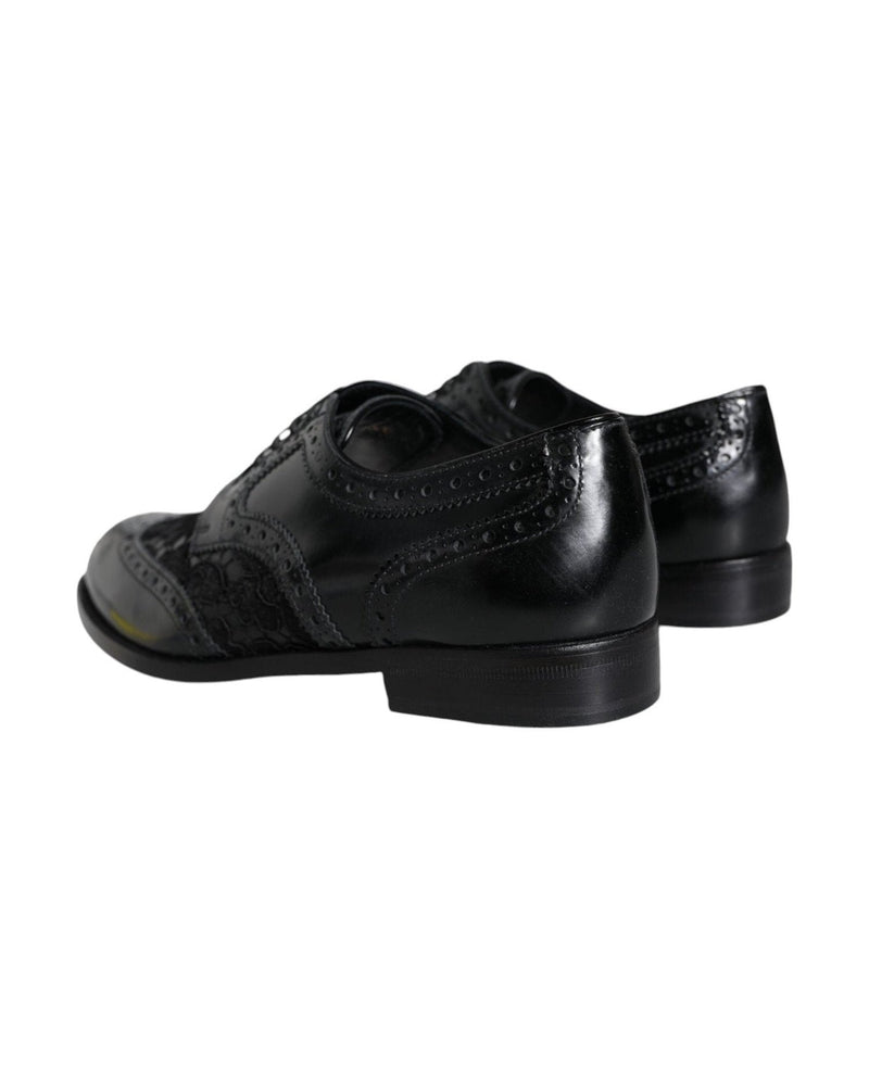 Dolce & Gabbana Black Leather Floral Lace Dress Formal Shoes Shoes