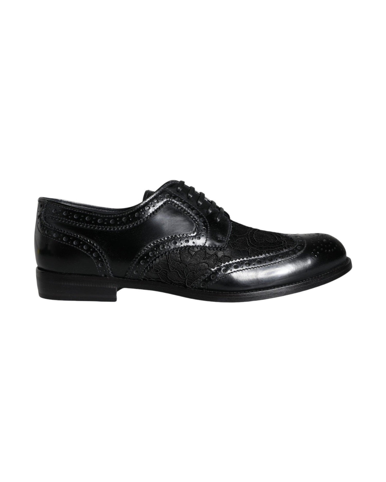 Dolce & Gabbana Black Leather Floral Lace Dress Formal Shoes Shoes