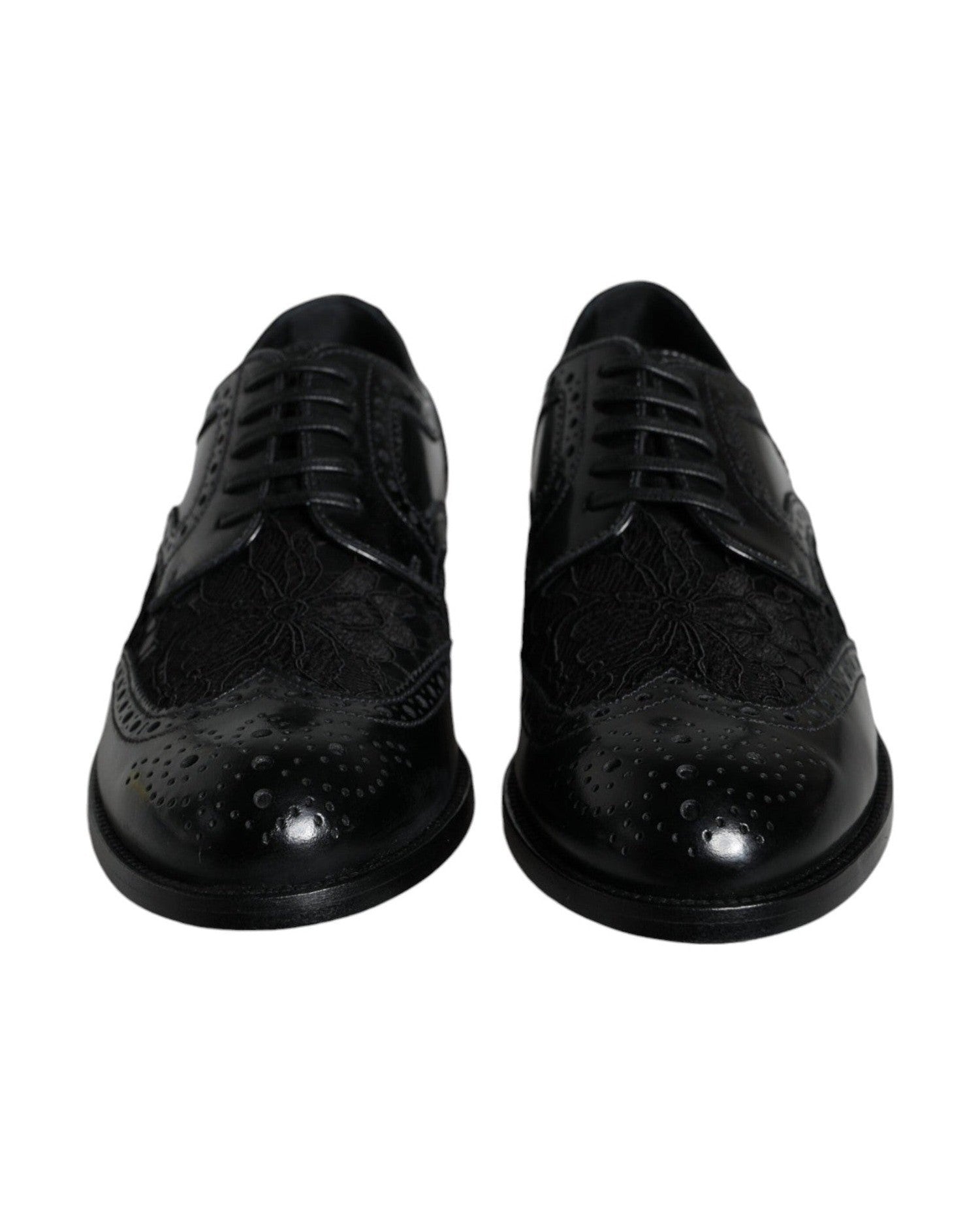 Dolce & Gabbana Black Leather Floral Lace Dress Formal Shoes Shoes