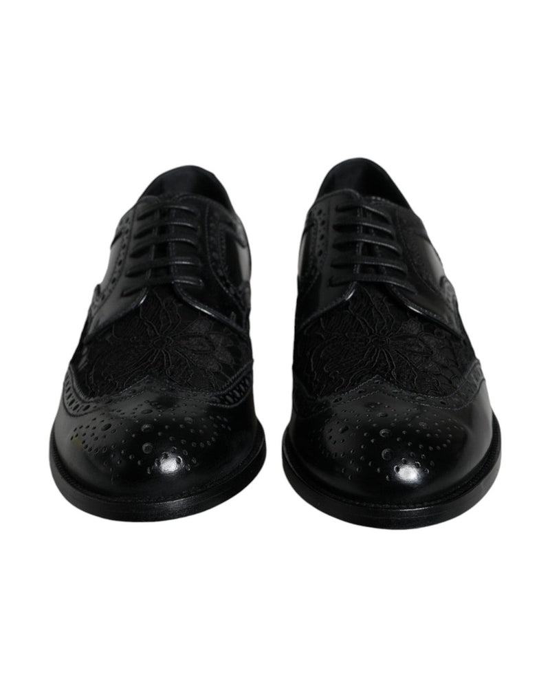 Dolce & Gabbana Black Leather Floral Lace Dress Formal Shoes Shoes