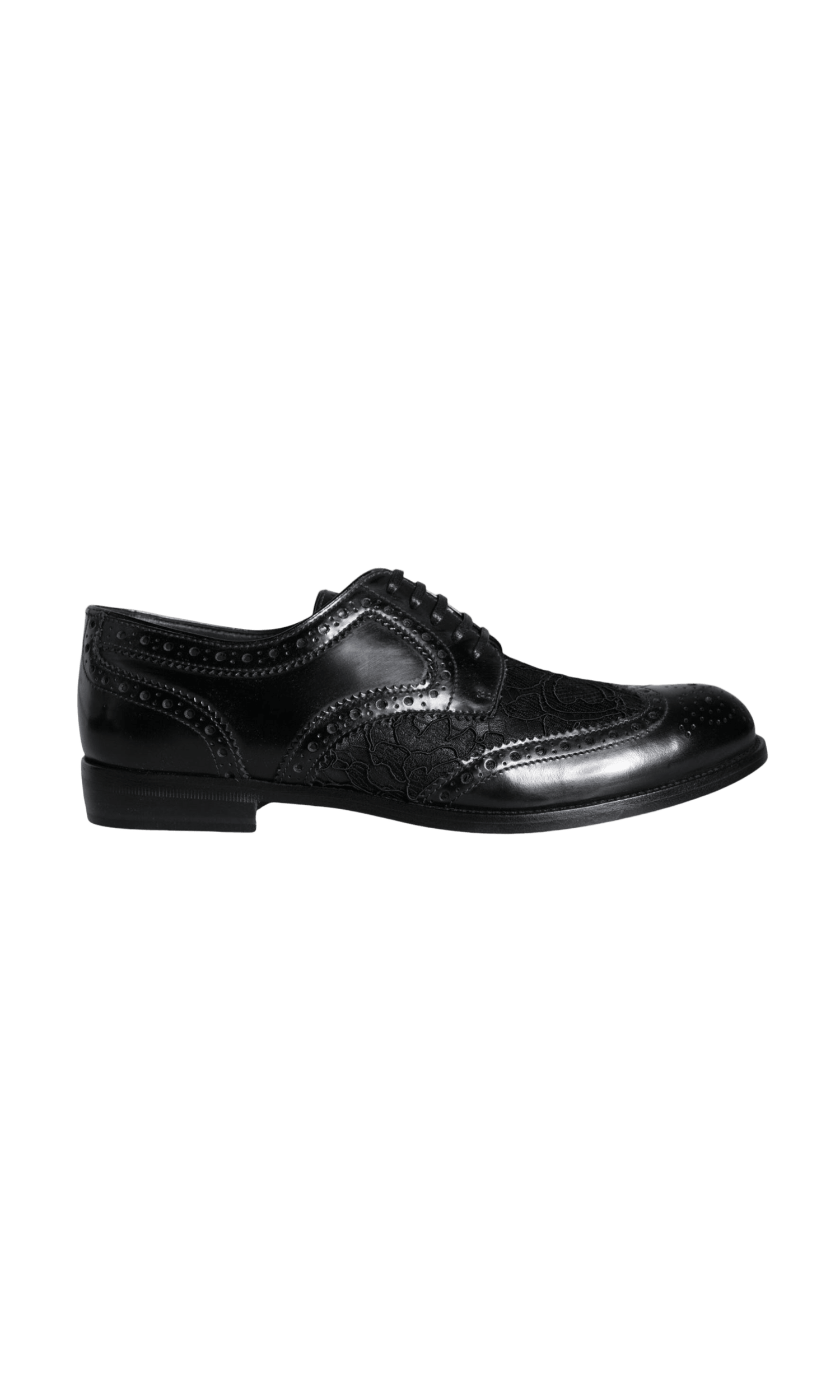 Dolce & Gabbana Black Leather Floral Lace Dress Formal Shoes Glam Steals
