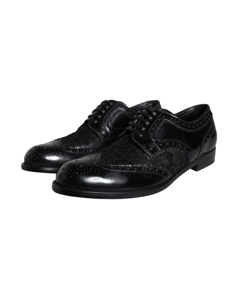 Dolce & Gabbana Black Leather Floral Lace Dress Formal Shoes Glam Steals