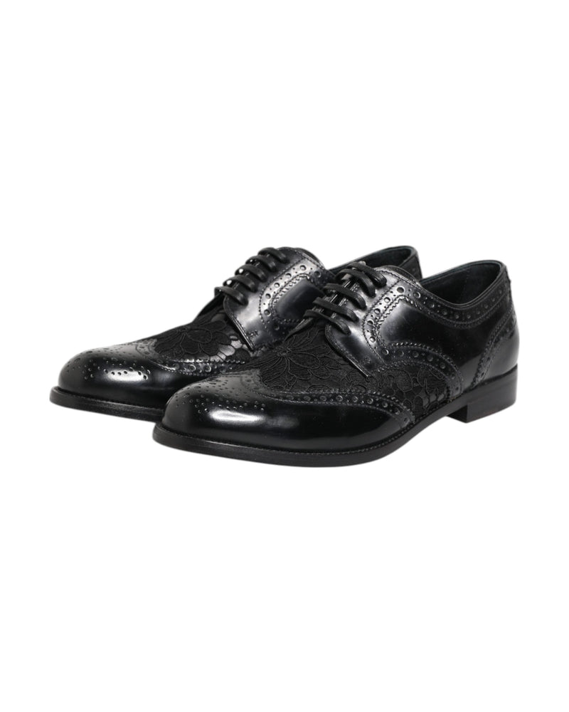 Dolce & Gabbana Black Leather Floral Lace Dress Formal Shoes Glam Steals