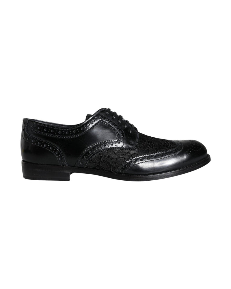 Dolce & Gabbana Black Leather Floral Lace Dress Formal Shoes Glam Steals