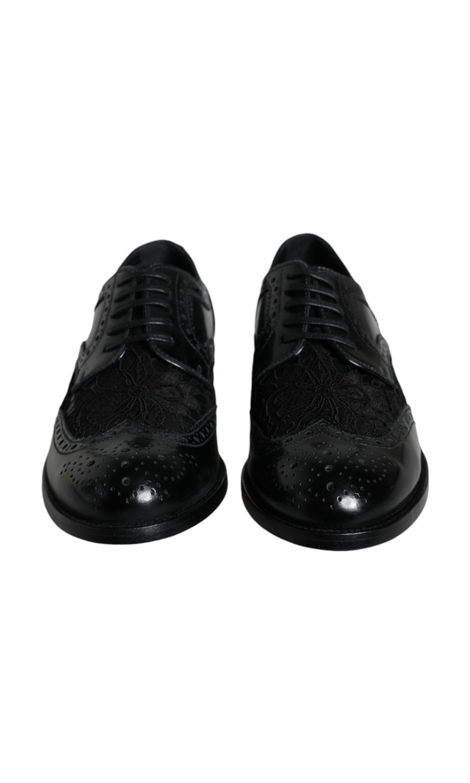 Dolce & Gabbana Black Leather Floral Lace Dress Formal Shoes Glam Steals