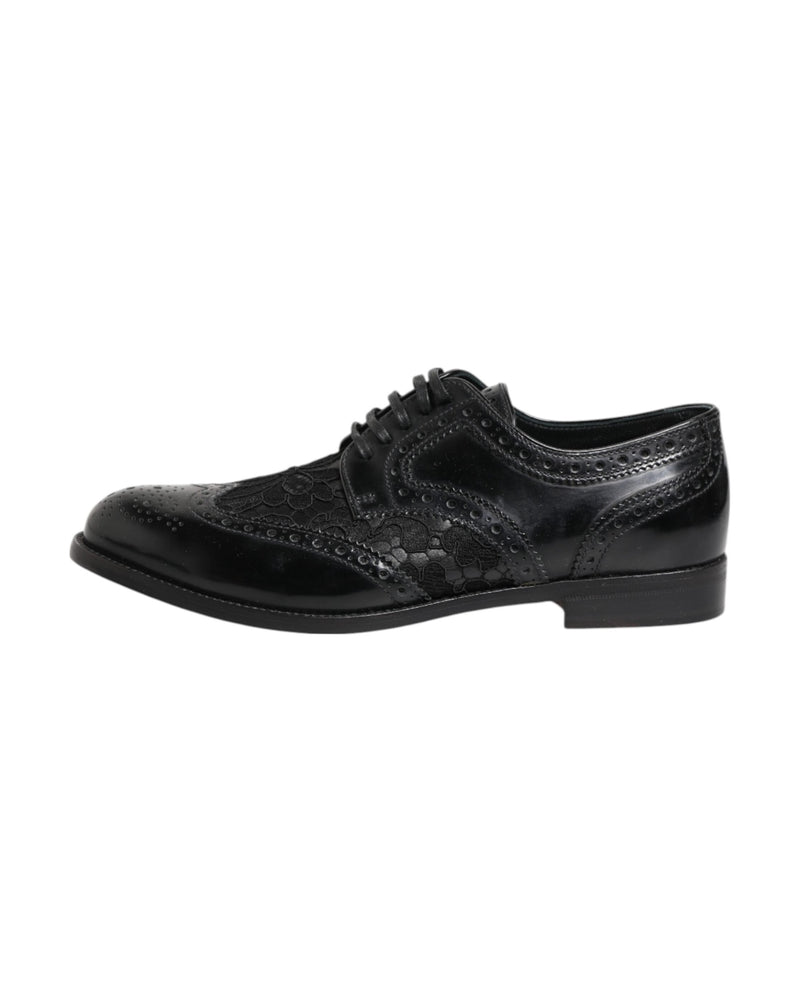 Dolce & Gabbana Black Leather Floral Lace Dress Formal Shoes Glam Steals
