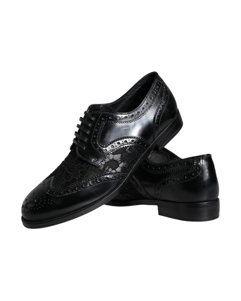 Dolce & Gabbana Black Leather Floral Lace Dress Formal Shoes Glam Steals