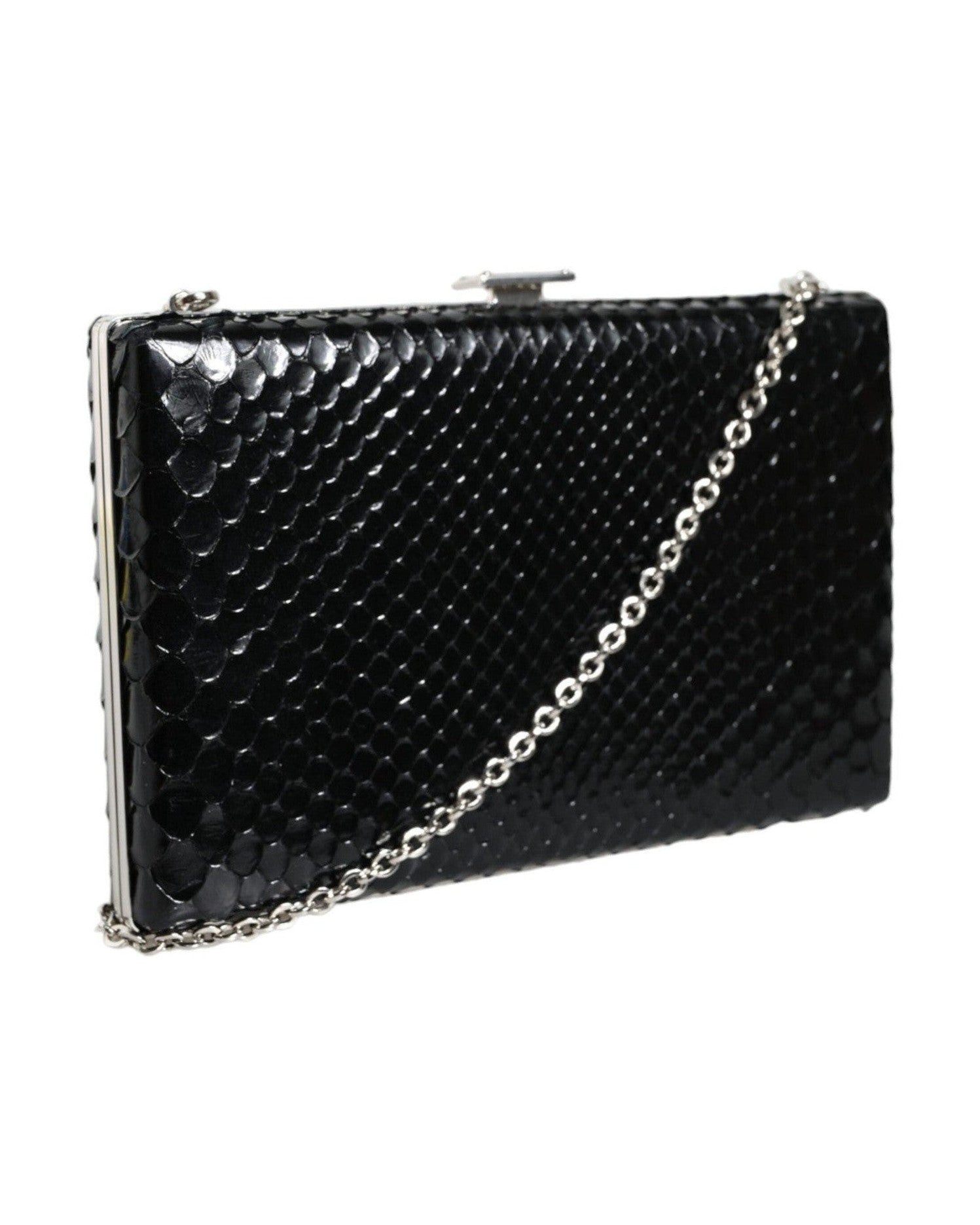 Dolce & Gabbana Leather Frame Clutch Mini Crossbody Black Silver Bag Glam Steals
