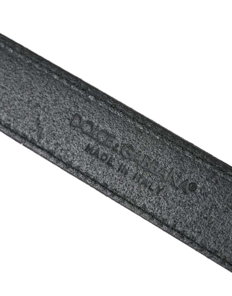 Dolce & Gabbana Black Leather Glittered Silver Buckle Belt Glam Steals