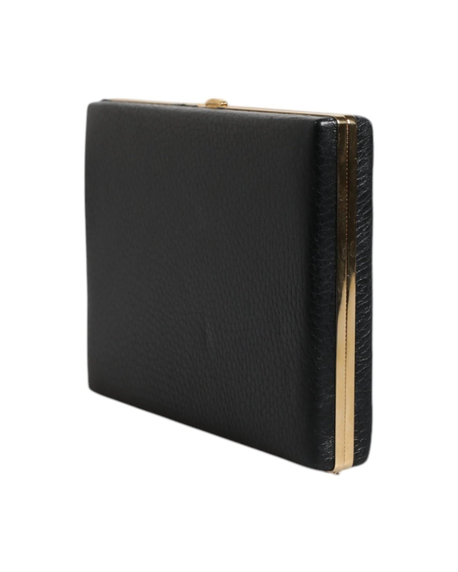 Dolce & Gabbana Black Leather Gold Clutch Bag 