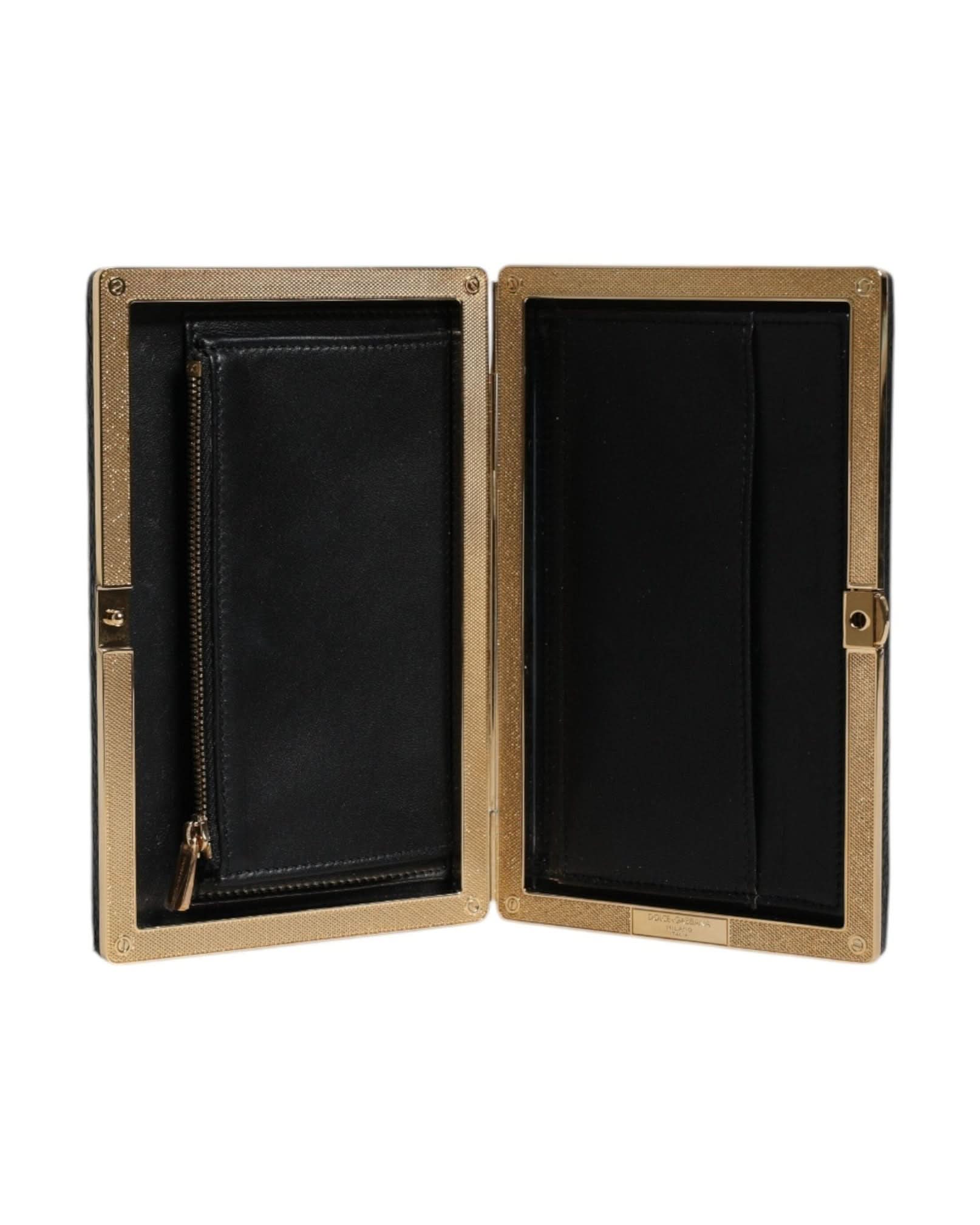 Dolce & Gabbana Black Leather Gold Clutch Bag 
