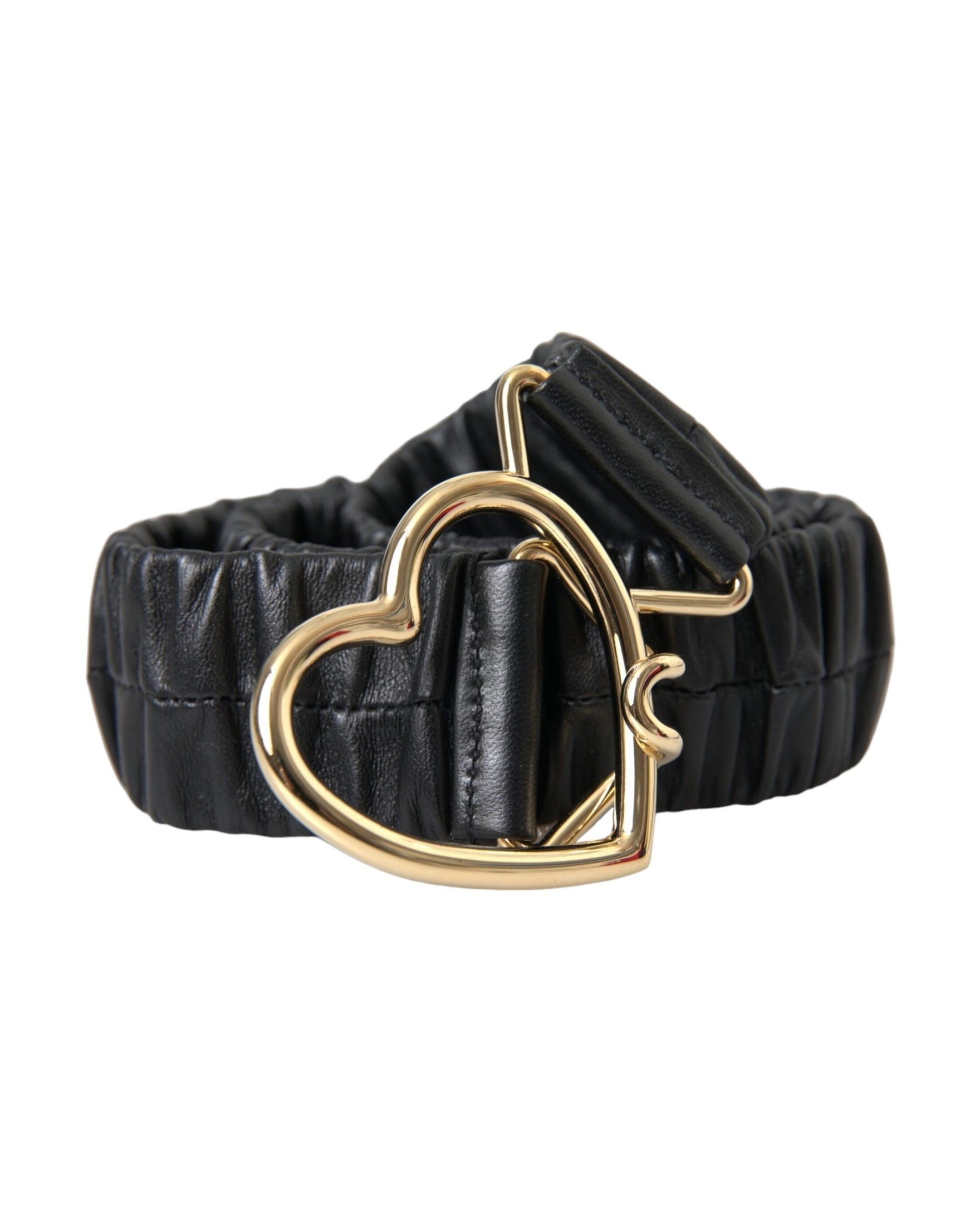Dolce & Gabbana Black Leather Gold Heart Metal Buckle Belt Belts