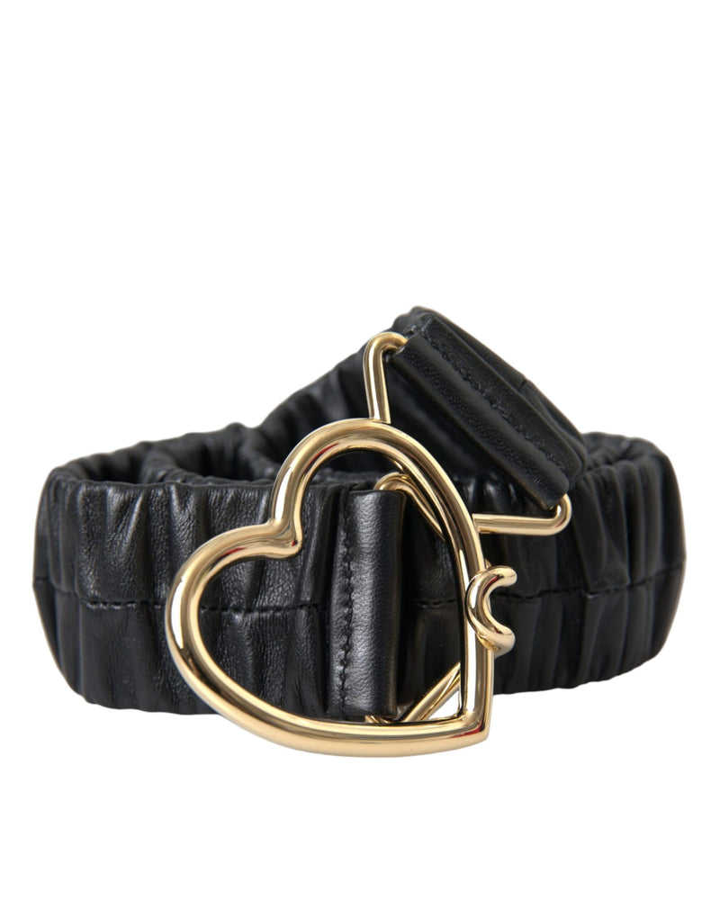 Dolce & Gabbana Black Leather Gold Heart Metal Buckle Belt Glam Steals