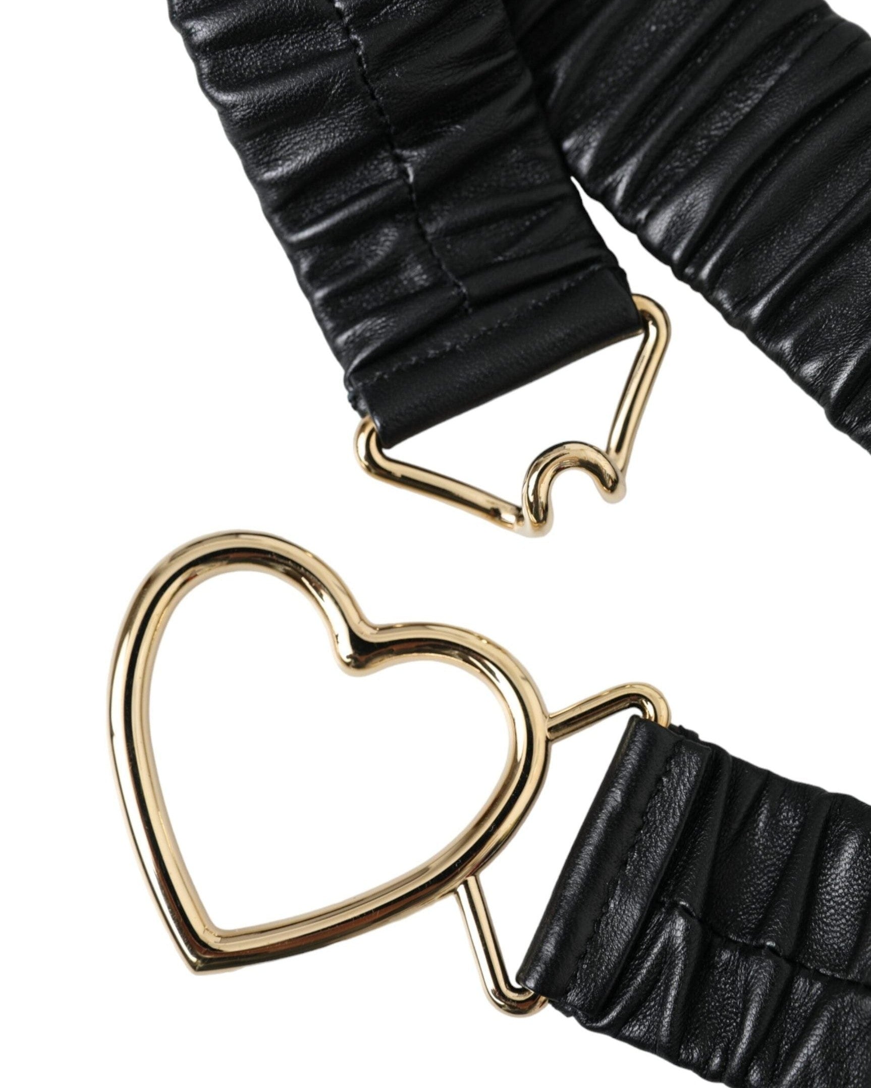 Dolce & Gabbana Black Leather Gold Heart Metal Buckle Belt Belts