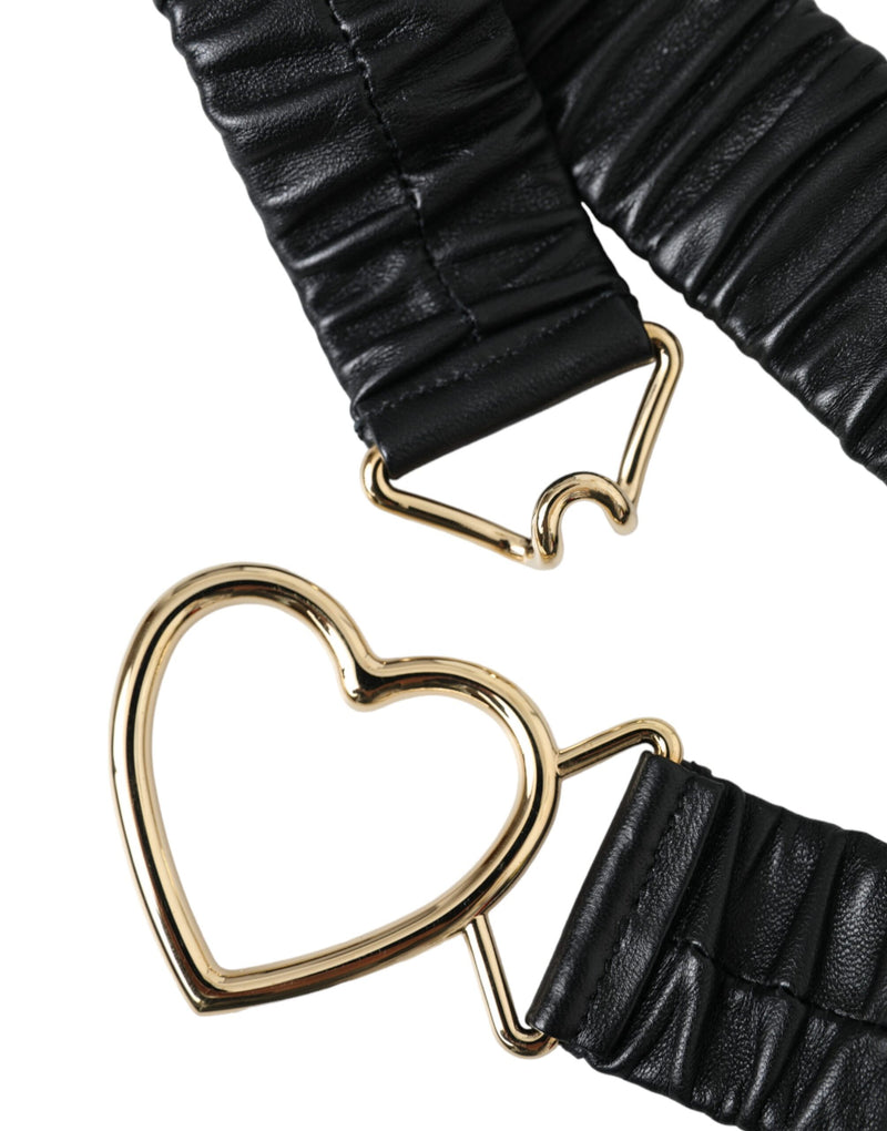 Dolce & Gabbana Black Leather Gold Heart Metal Buckle Belt Glam Steals