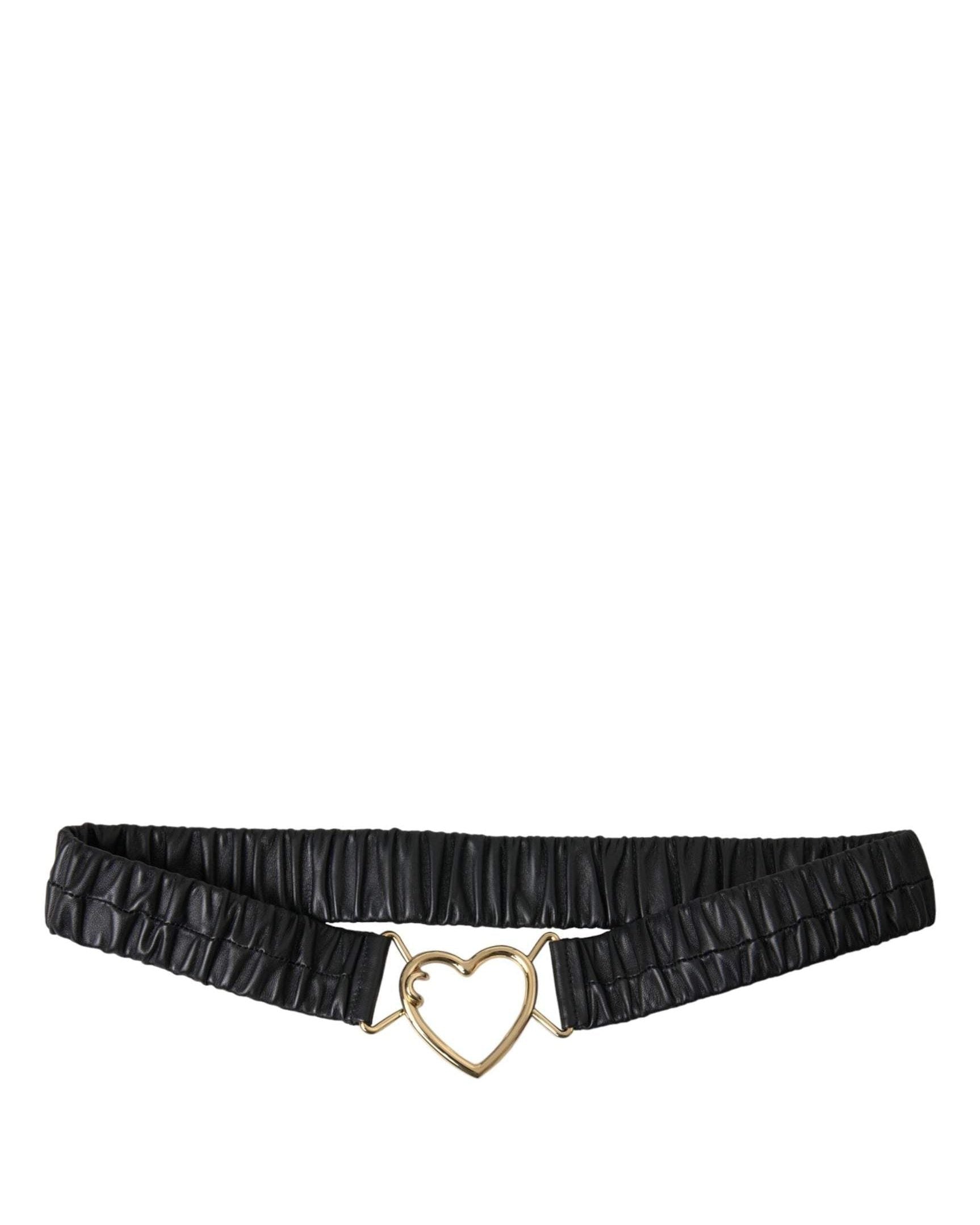 Dolce & Gabbana Black Leather Gold Heart Metal Buckle Belt Belts