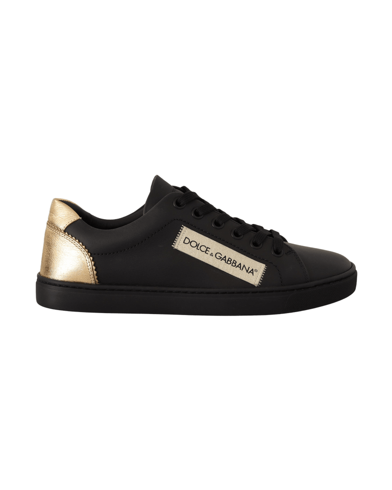 Dolce & Gabbana Black Leather Gold Low Top Sneakers Glam Steals