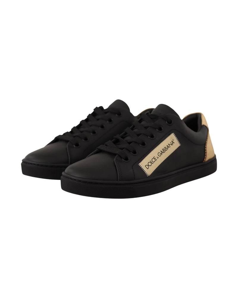 Dolce & Gabbana Black Leather Gold Low Top Sneakers Glam Steals