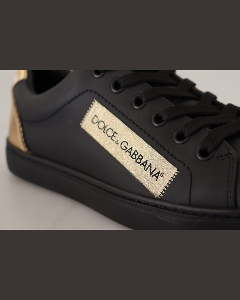 Dolce & Gabbana Black Leather Gold Low Top Sneakers Glam Steals