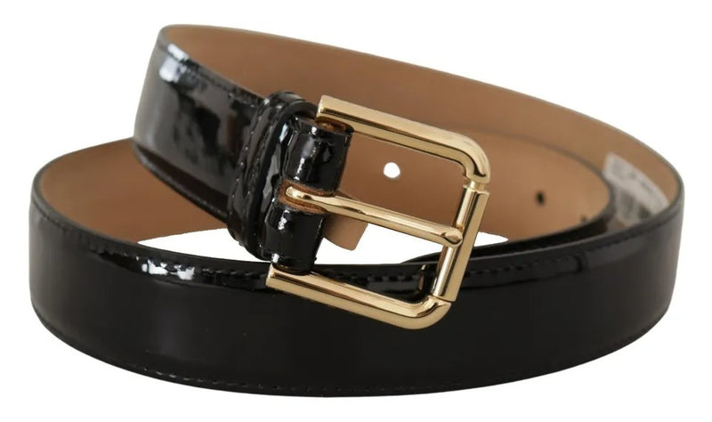 Dolce & Gabbana Black Leather Gold Metal Logo Engraved Buckle Belt Glam Steals