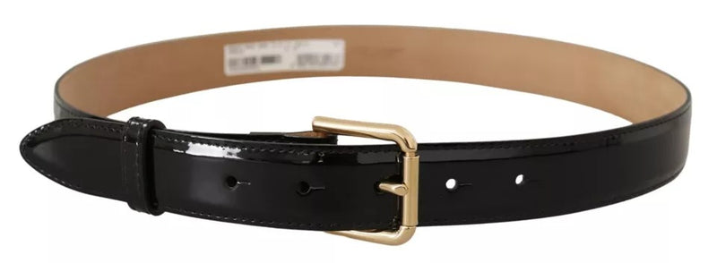 Dolce & Gabbana Black Leather Gold Metal Logo Engraved Buckle Belt Glam Steals