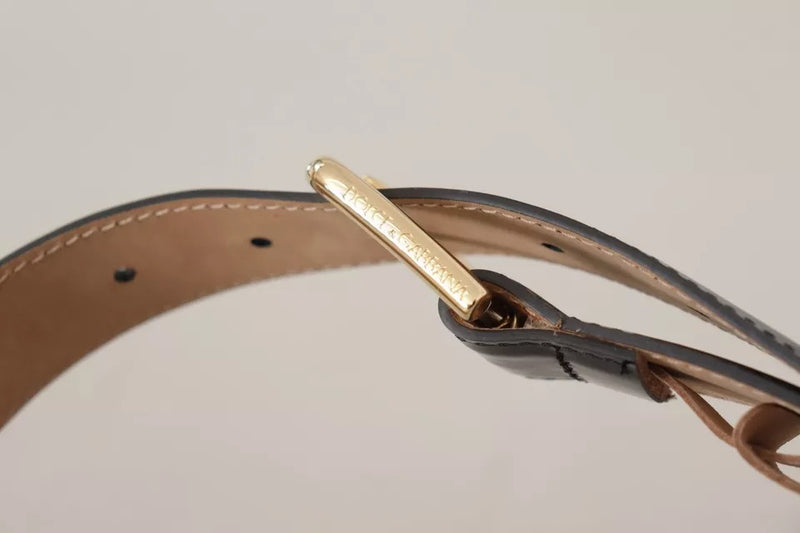 Dolce & Gabbana Black Leather Gold Metal Logo Engraved Buckle Belt Glam Steals