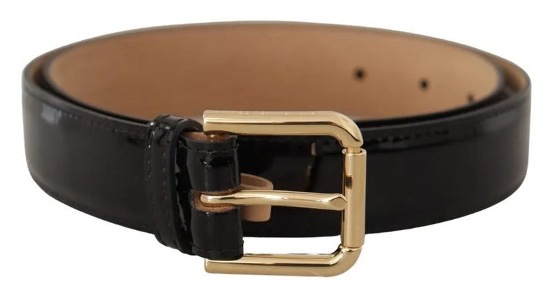 Dolce & Gabbana Black Leather Gold Metal Logo Engraved Buckle Belt Glam Steals
