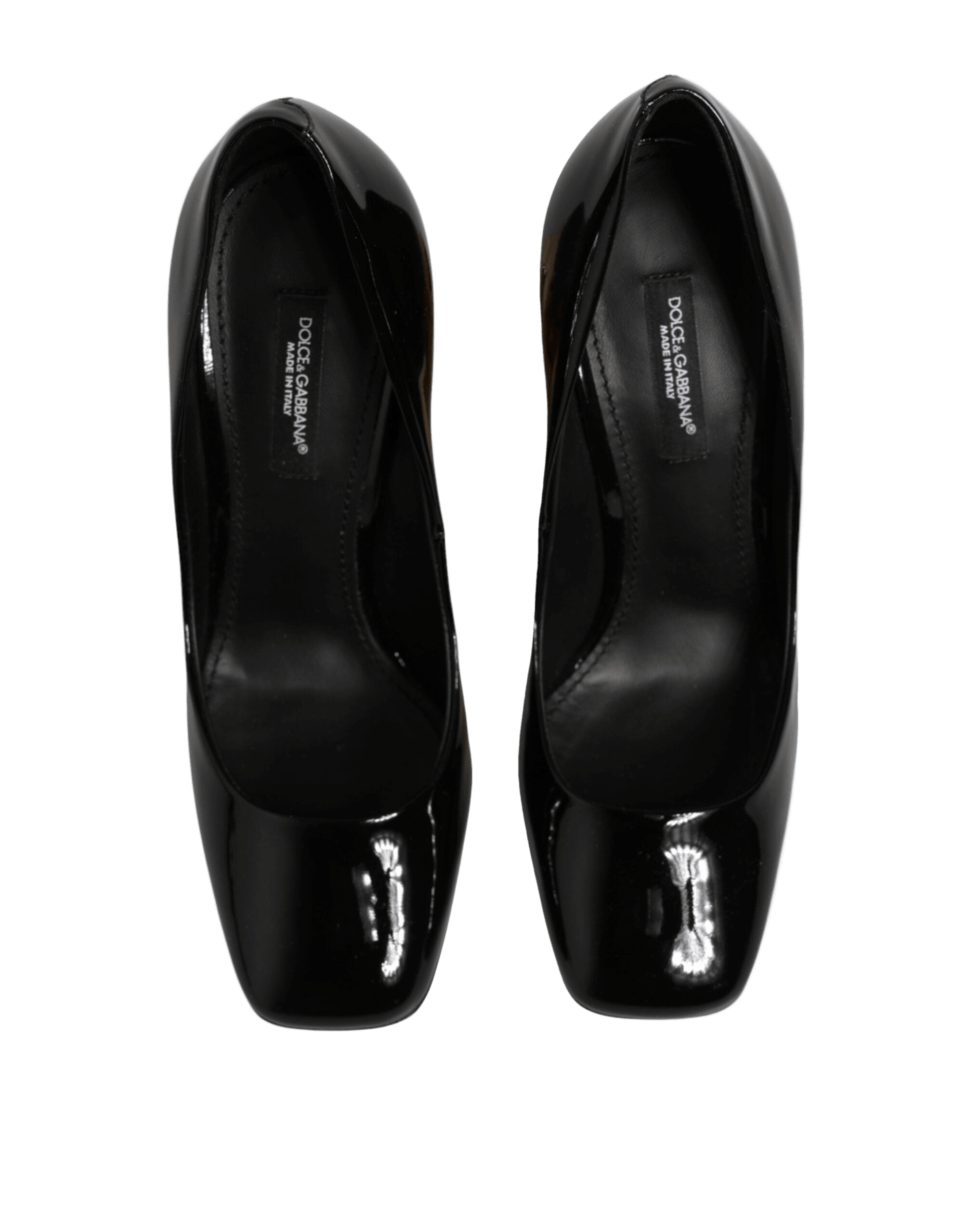 Dolce & Gabbana Black Leather Gold Patent Logo Heels Pumps Shoes Glam Steals