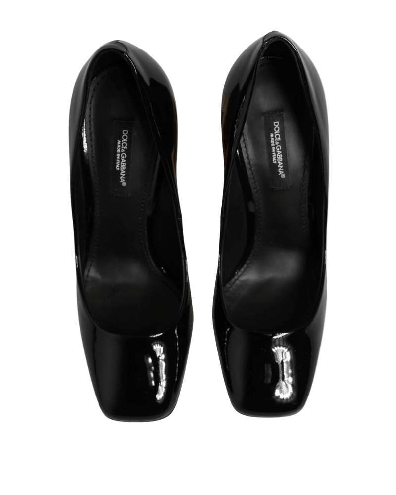Dolce & Gabbana Black Leather Gold Patent Logo Heels Pumps Shoes Glam Steals