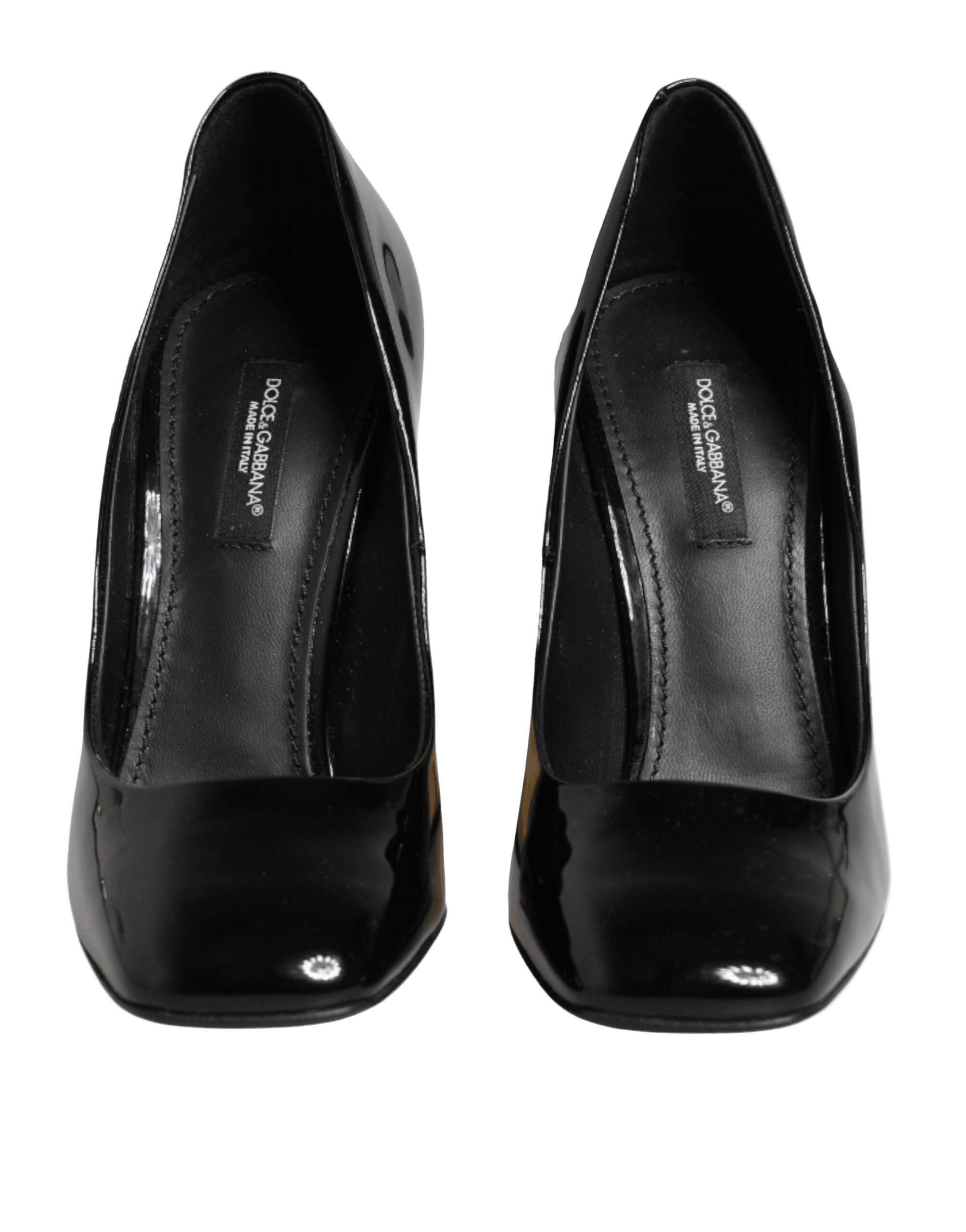 Dolce & Gabbana Black Leather Gold Patent Logo Heels Pumps Shoes Glam Steals