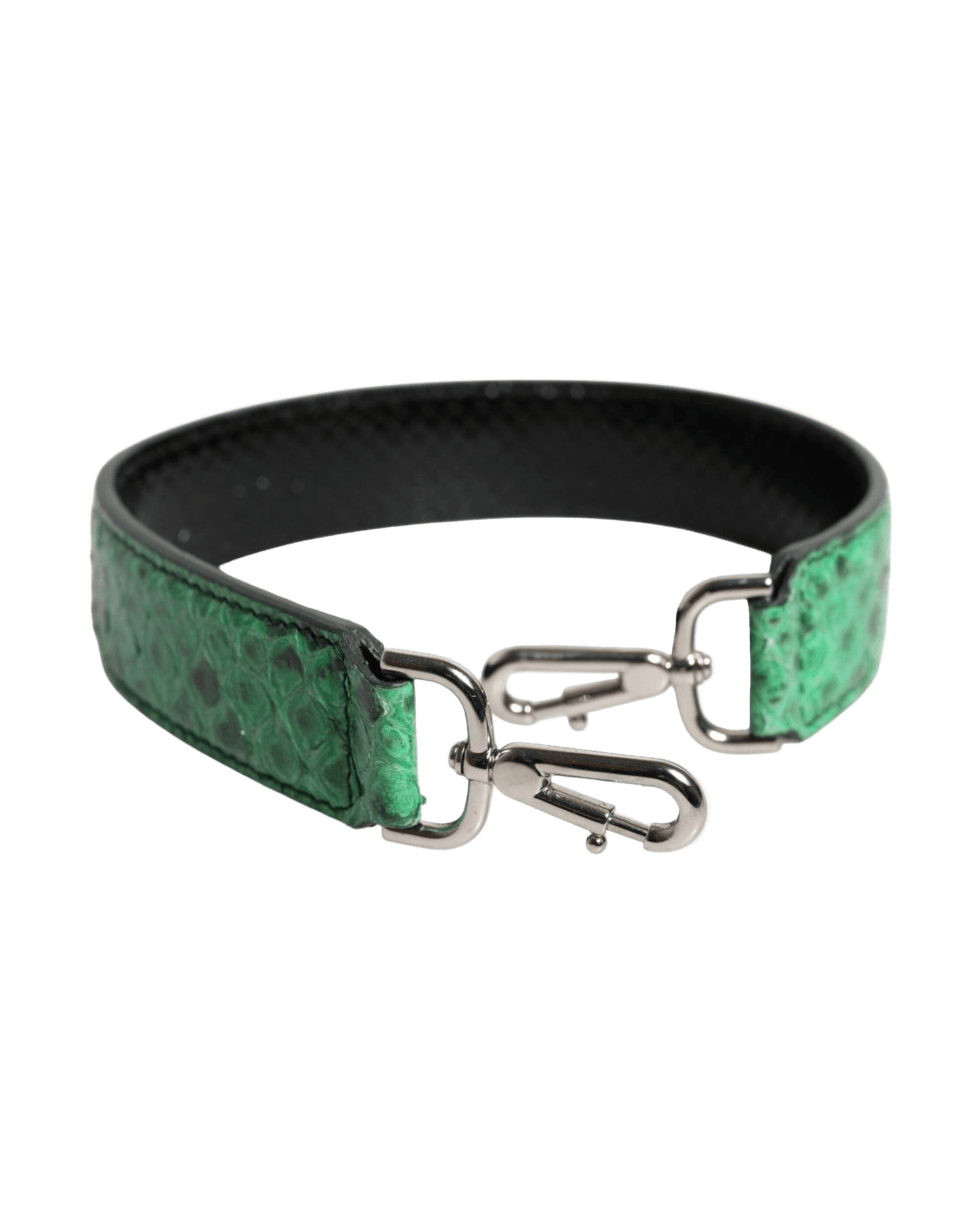 Dolce & Gabbana Black Leather Green Exotic Bag Shoulder Strap Glam Steals