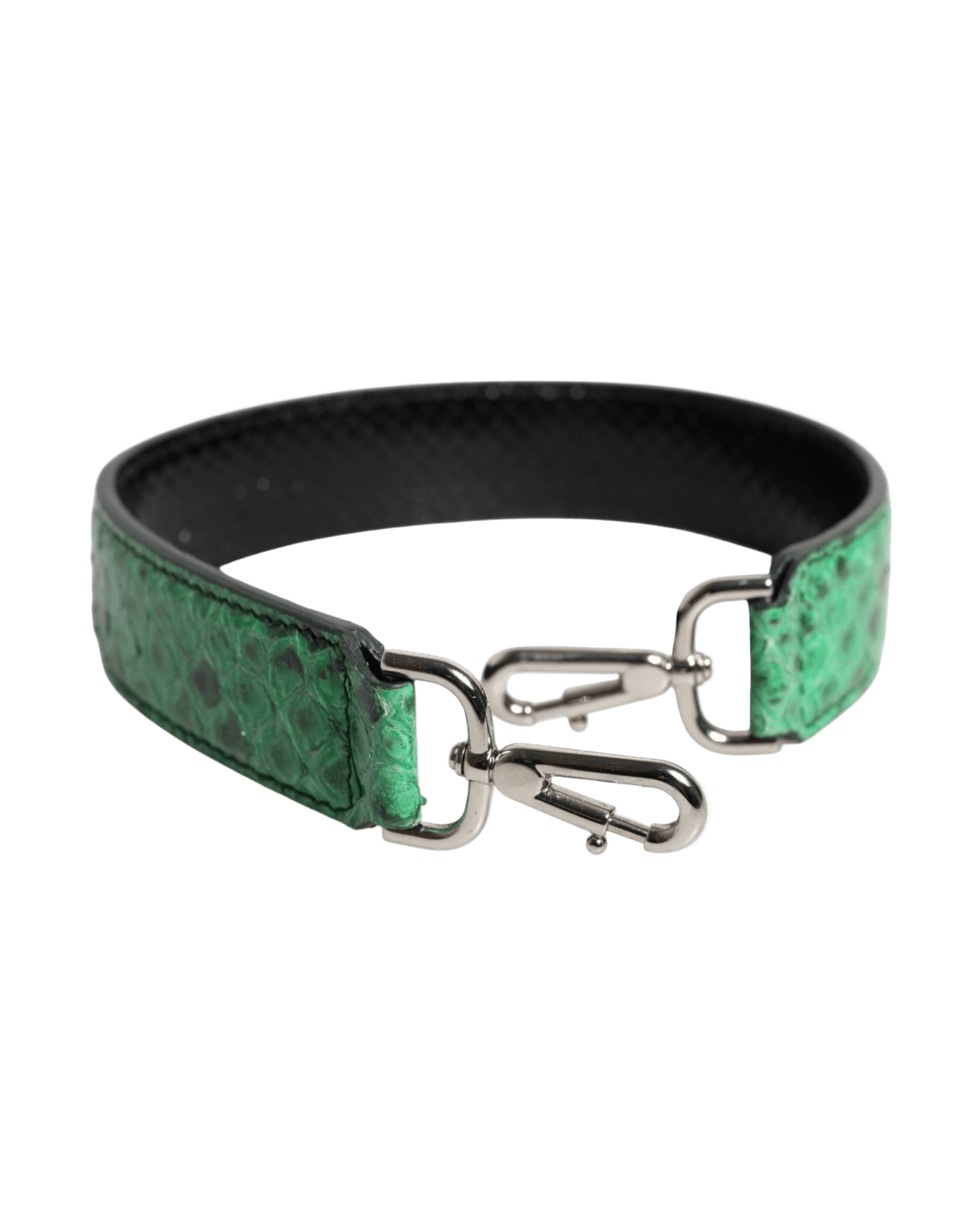 Dolce & Gabbana Black Leather Green Exotic Bag Shoulder Strap Glam Steals