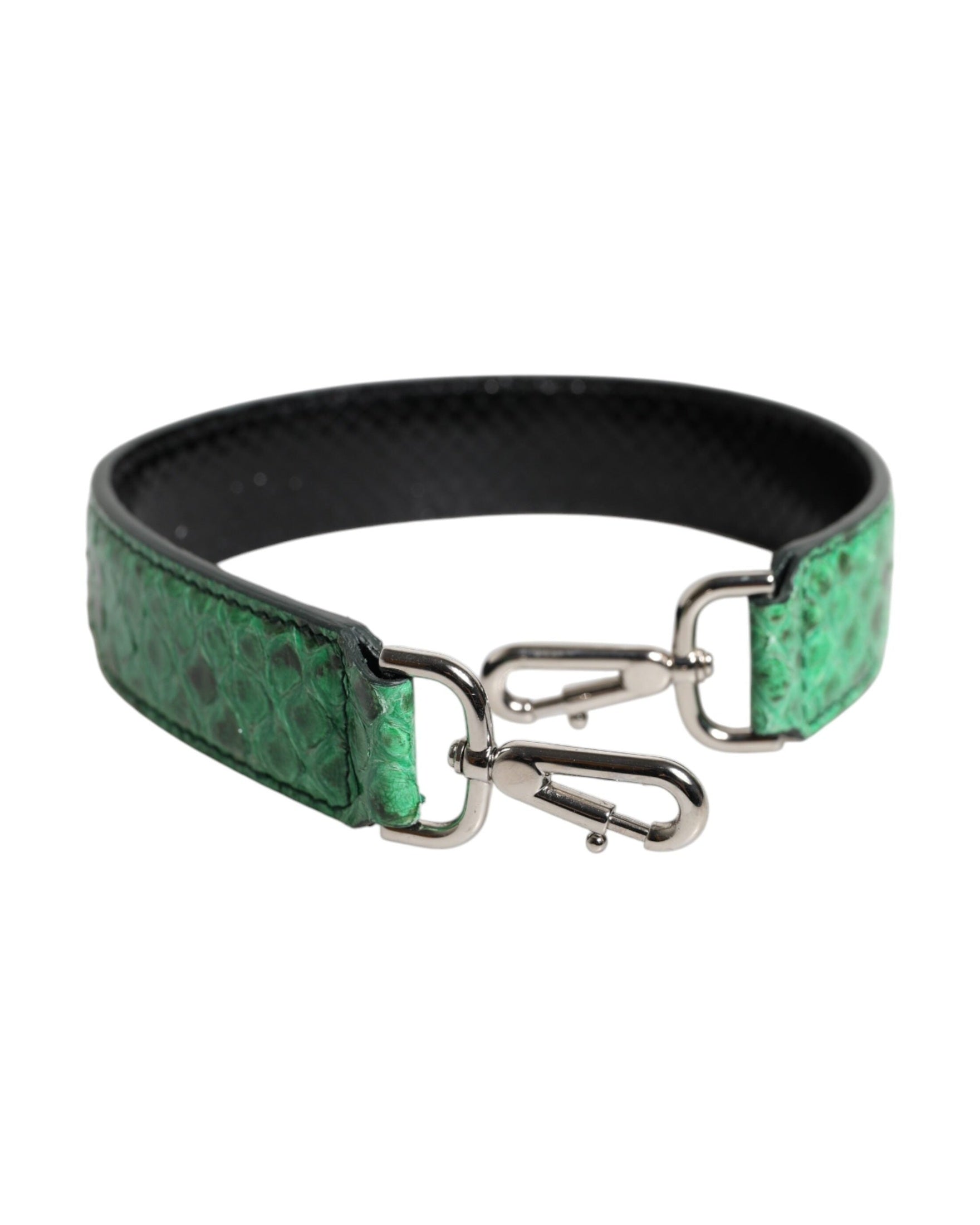 Dolce & Gabbana Black Leather Green Exotic Bag Shoulder Strap Glam Steals