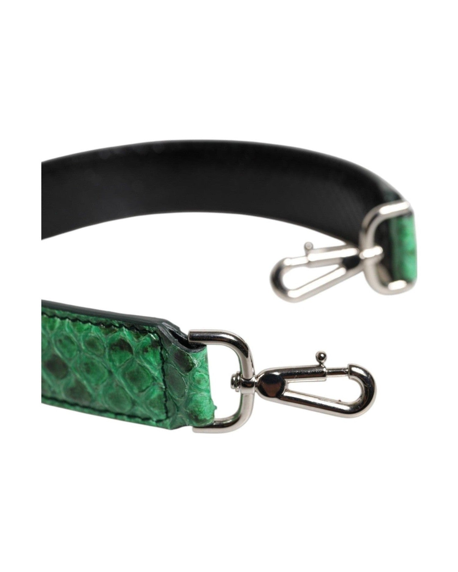 Dolce & Gabbana Black Leather Green Exotic Bag Shoulder Strap Glam Steals