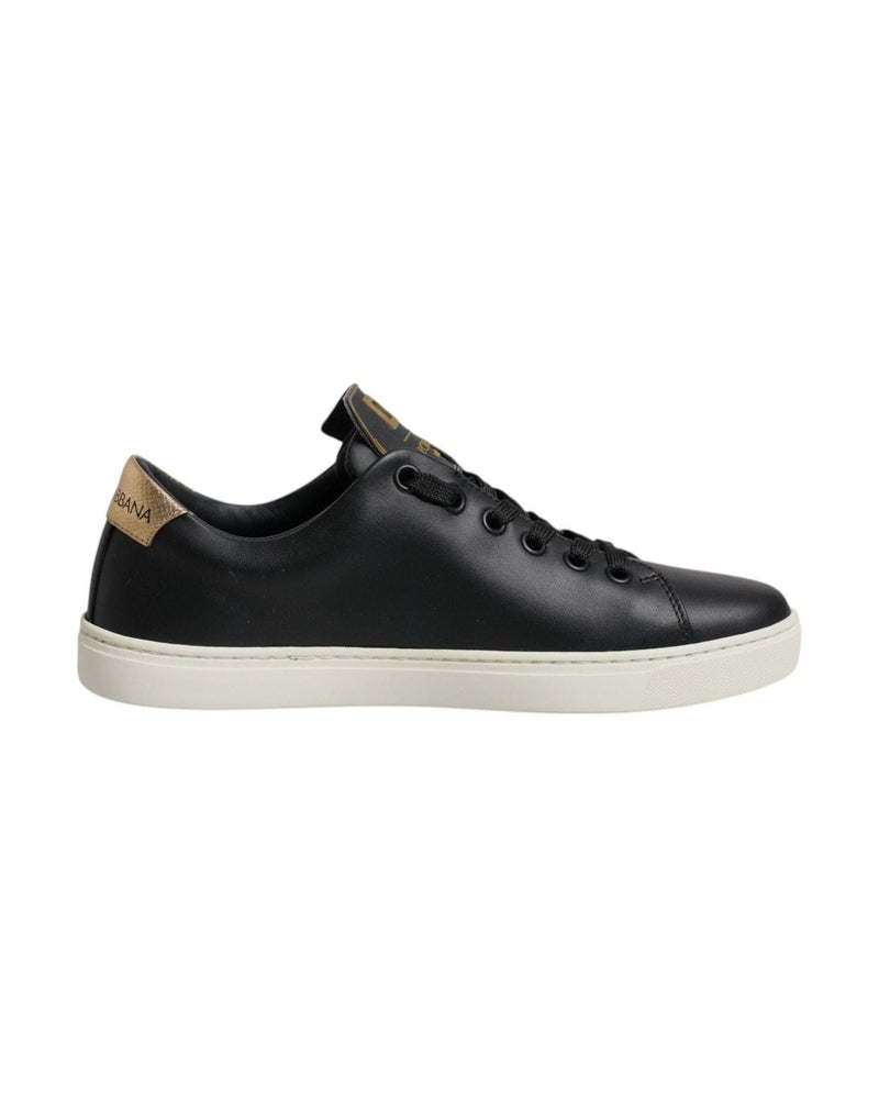 Dolce & Gabbana Black Leather Gold Red Heart Sneakers Shoes Glam Steals