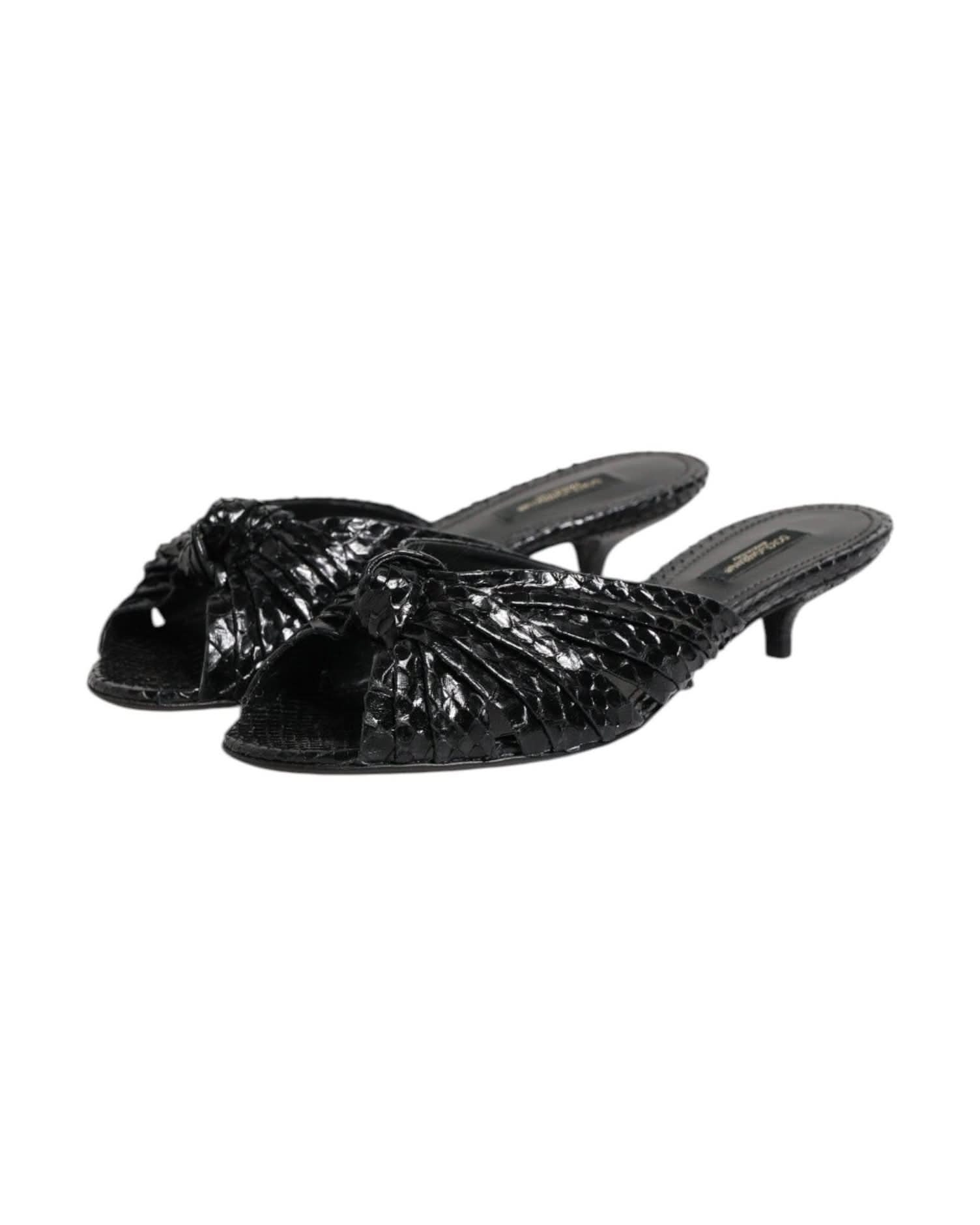 Dolce & Gabbana Black Leather Heels Slides Sandals Shoes Sandals