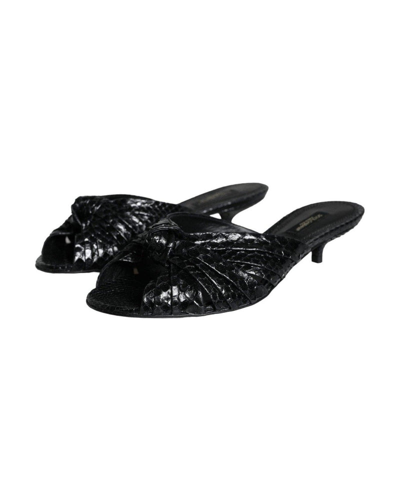 Dolce & Gabbana Black Leather Heels Slides Sandals Shoes Heels
