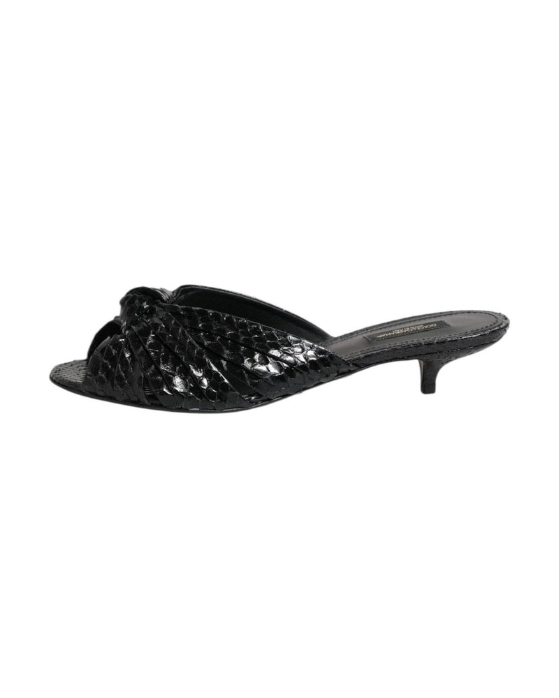 Dolce & Gabbana Black Leather Heels Slides Sandals Shoes Heels