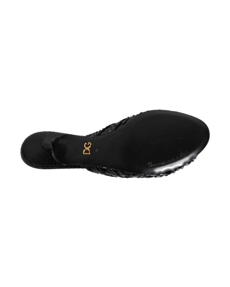 Dolce & Gabbana Black Leather Heels Slides Sandals Shoes Sandals