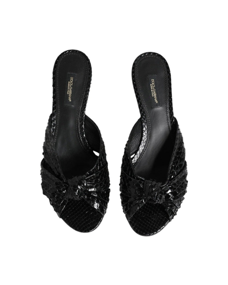 Dolce & Gabbana Black Leather Heels Slides Sandals Shoes Heels