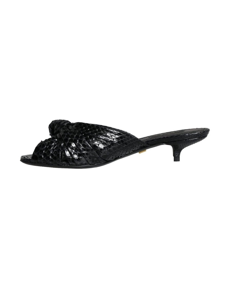 Dolce & Gabbana Black Leather Heels Slides Sandals Shoes Heels