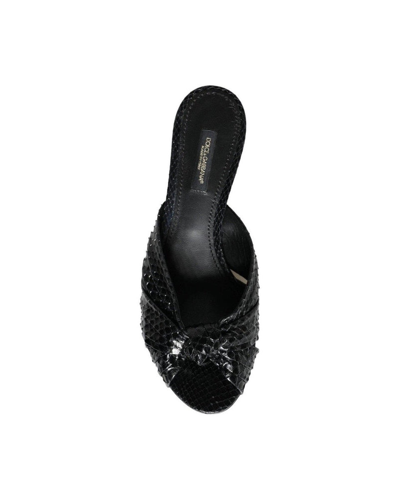 Dolce & Gabbana Black Leather Heels Slides Sandals Shoes Heels